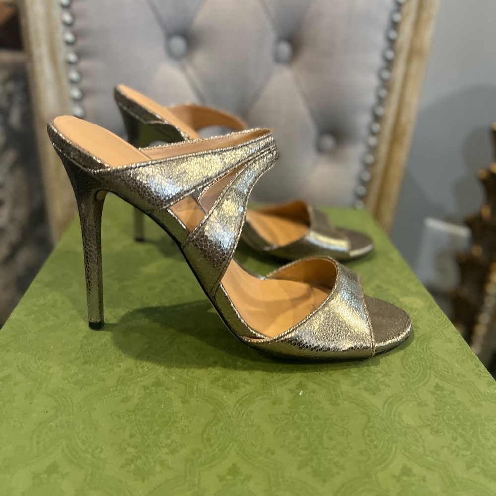 Silver Stiletto Heels with Metallic Straps